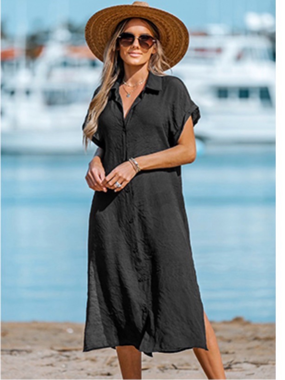 Black Women’s Swim Cover-Up Shirt Dress